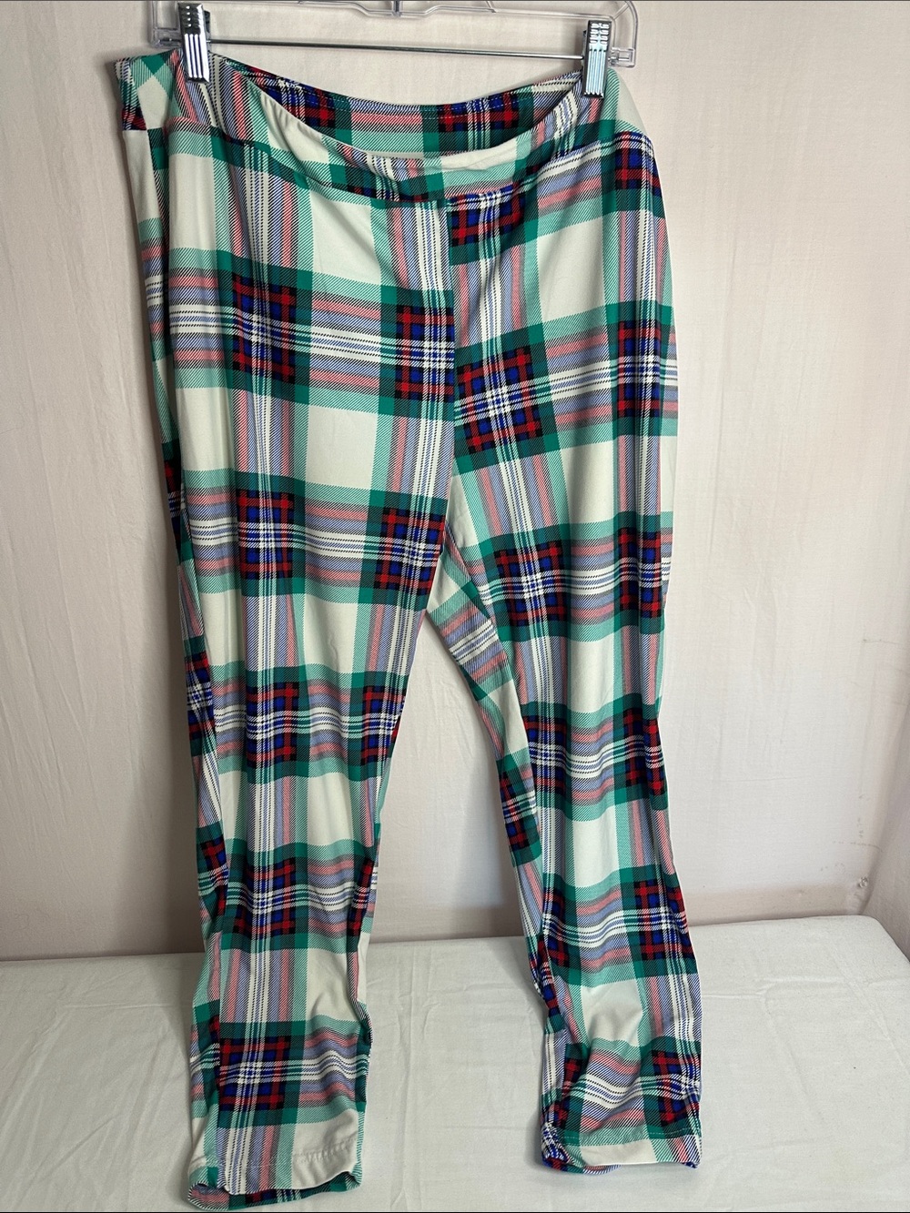 Terra & Sky Mint Plaid Leggings with Navy & Red Accents